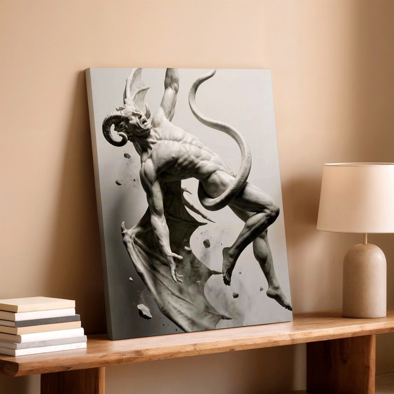 Wall Art Fantasy Demon Statue Print Monochrome Winged Devil Figure Poster Print gallery