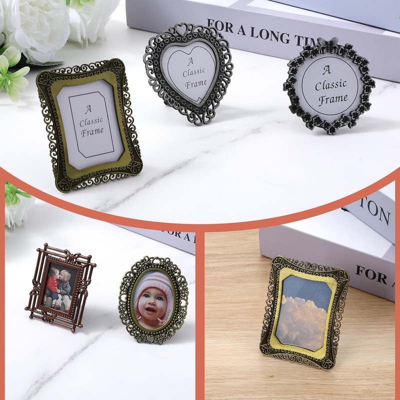 6PCS Mini Vintage Picture Frame Set 1inch Small Metal Photo Frames Assorted A... gallery
