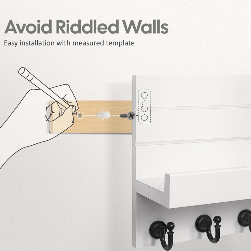 HONJIN Key Holder for Wall: Easy Installation 10 x 3.3 x 7.3 inches, White gallery