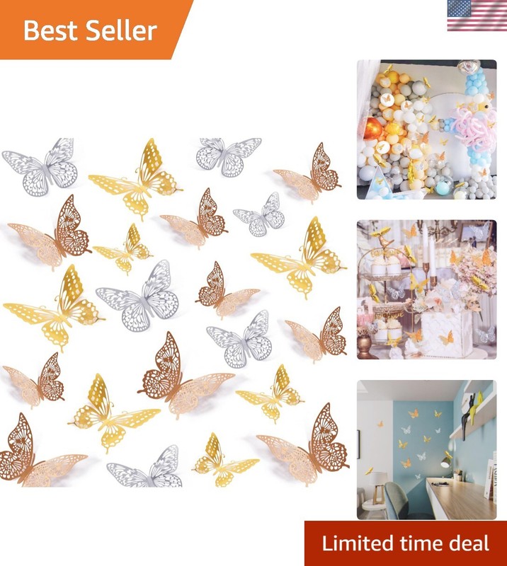 Whimsical 3D Butterfly Wall Stickers – Pack of 72 in Gold, Rose Gold & Silver