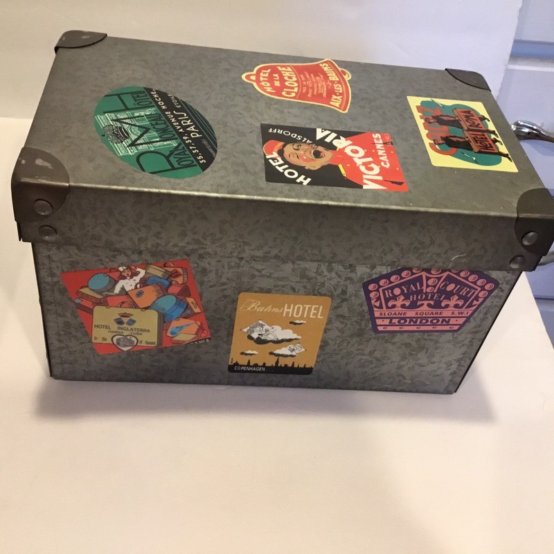 2 Metal Travel Stickers Decorated Storage Boxes 11 X 8 x 5 And 10 x 5 X 6 Inches gallery
