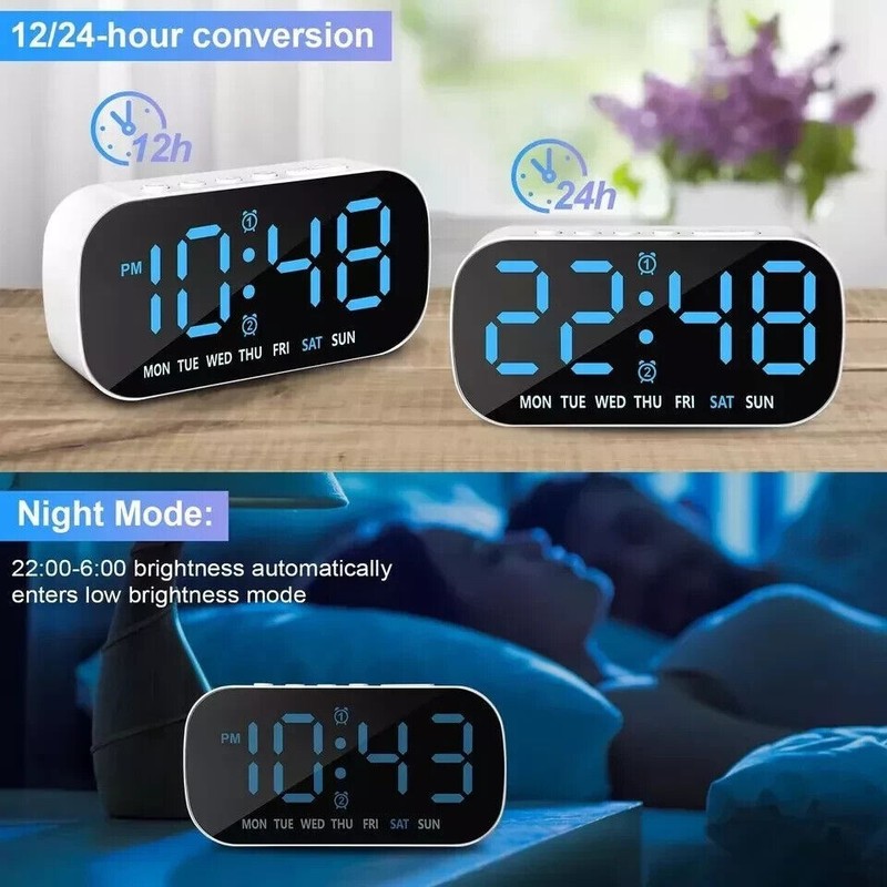 Electric Digital Alarm Clock LED Large Display Battery Backup Snooze Dual Alarm gallery
