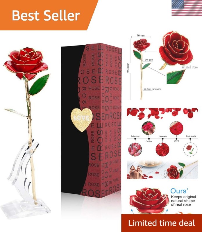 Forever Preserved Gold Rose with Stand & Card – Perfect Valentine’s Day Gift