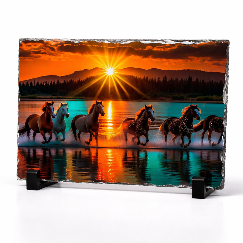 Horses Beach Sunset Custom Photo Slate Rock Unique Gift 7.9” X 5.9” Slate Photo