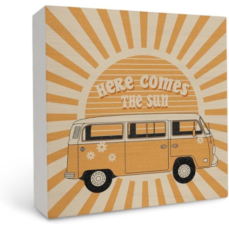 "Here Comes The Sun" Vintage VW Bus Quote Wooden Box Sign Home Decor Piece