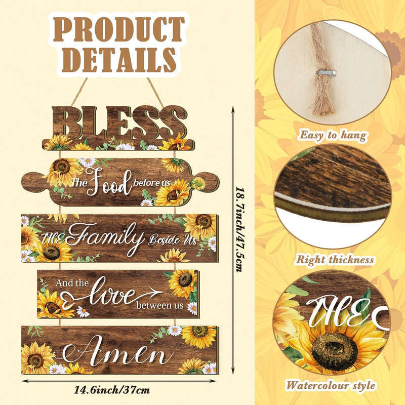 Sunflower Kitchen Wall Decor Bless the Food before Us Sign Farmhouse Wooden Sign gallery