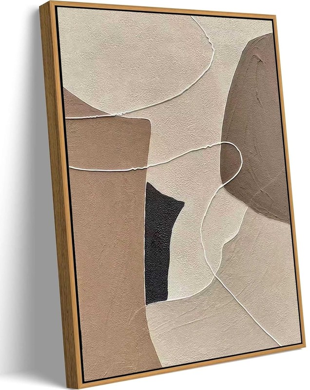 Kabcod Large Beige Brown Abstract Wall Art 3D Textured Oil Painting, Neutral …