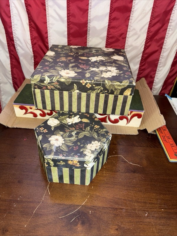 Two LANE Decorative Storage Boxes with Lids Set of 2 Cardboard Boxes See Pics