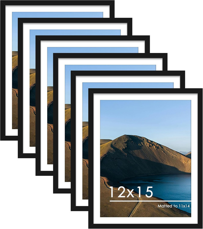 PEALSN 12X15 Picture Frames Set of 6, Display Pictures 11X14 with Mat or 12X15 w