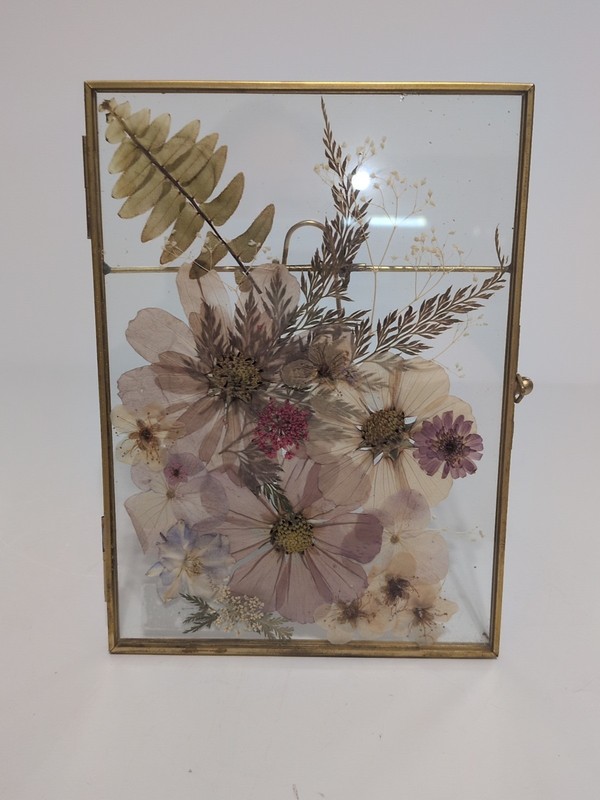 Table Top Décor Gold Double Glass Framed Pressed Flowers Handmade New