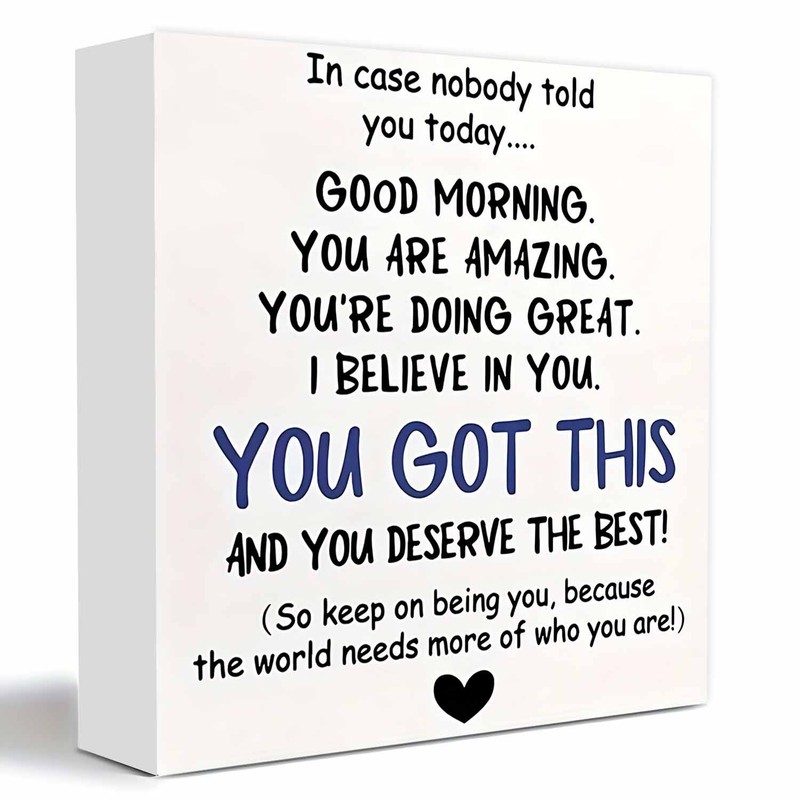 2D Wooden Box Sign Desk Decoration 5X5 Inches for Home Study Room Office Shelf