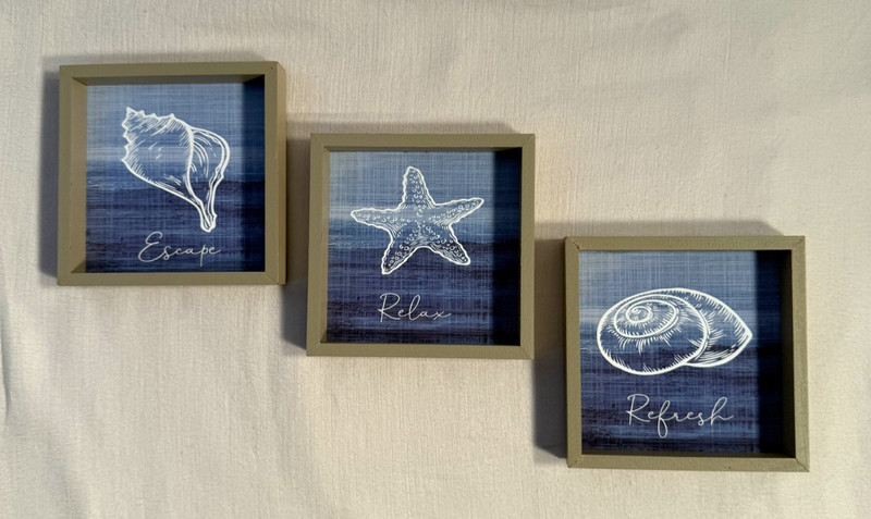 Refresh Escape Relax – 3 Small 4″x4″ Ocean Wall Decorative Art – Beach Theme
