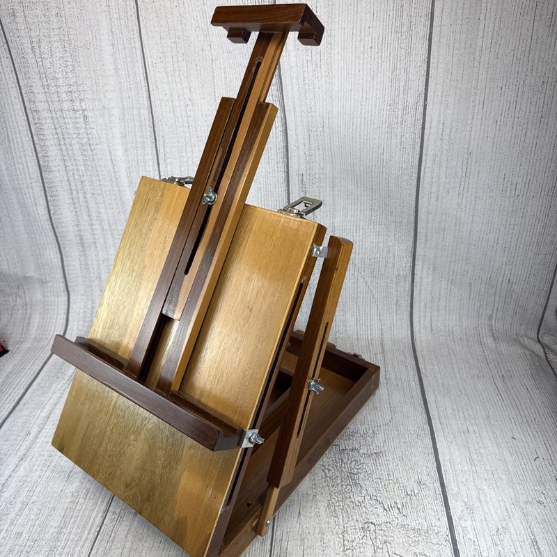 Vtg Easel, Folding Tabletop, Artist’s, Sturdy, Wooden, Stained – Very Clean