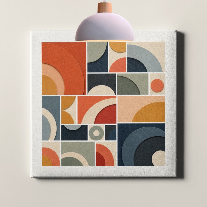 Mid Century Geometric Abstract Art Print Arc Grid Modern Retro Decor