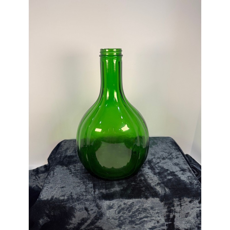Emerald Green Glass Bottle Vase Round Base Smooth Neck Unique Decor Accent gallery