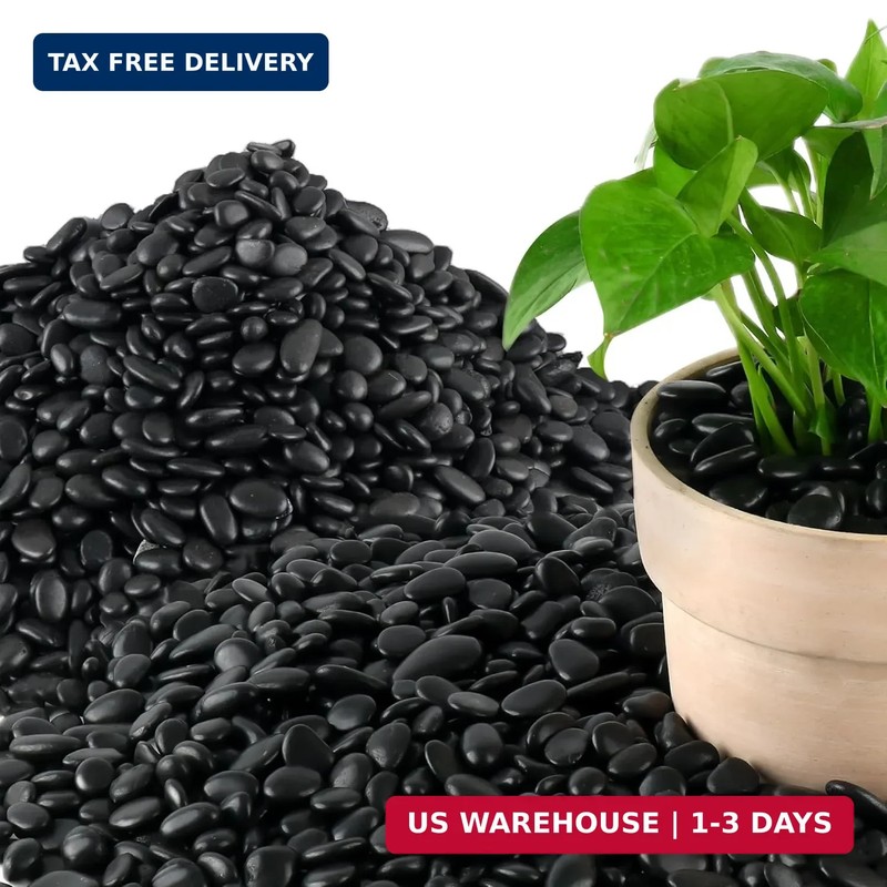 Mulctun 45LB Polished Black Pebbles,1/4″ – 3/4″ Small Black River Rocks for Land