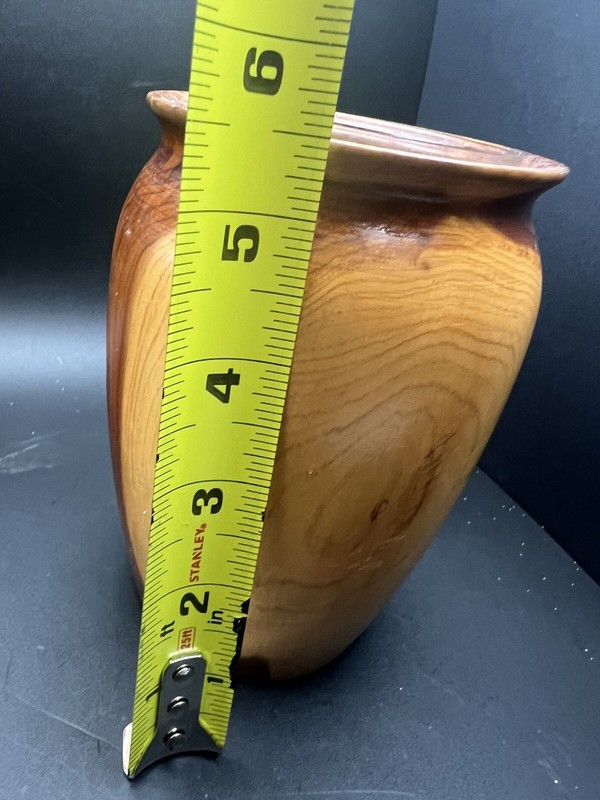 Wooden Flower Vase With Glass Insert 5.5” Tall Turned Decorative Home Decor MCM gallery