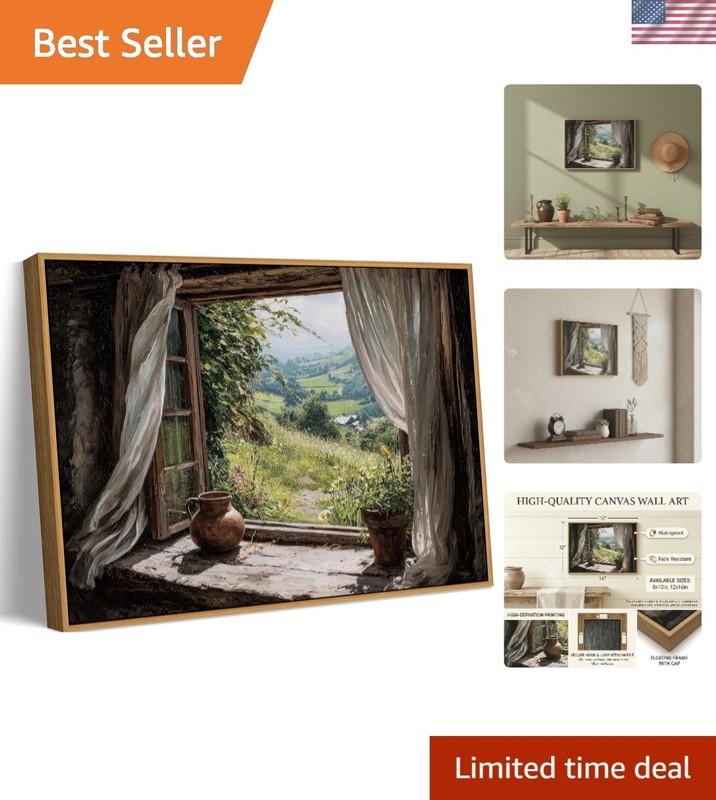 8x10in Rustic Country Window View Canvas Wall Art – Charming Nature Decor