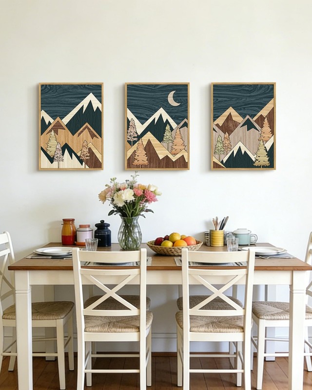 Morden Mountains Framed Wall Art Boho Woodcut Pine Tree Forest Nature Landsca... gallery