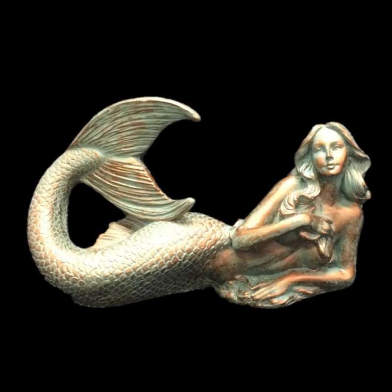 Mermaid Statue Laying Down Lady Nautical Beach Decor Bronze Patina Patio Gift 12 gallery