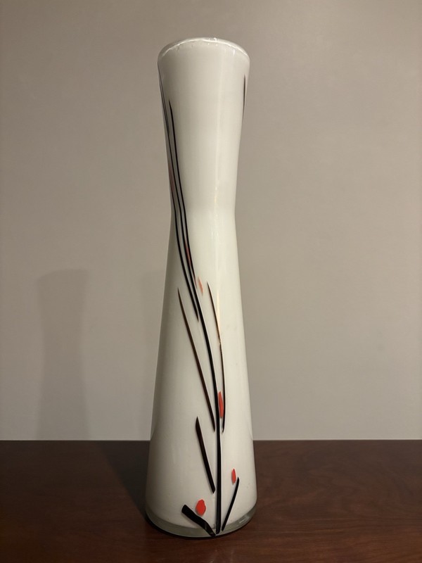 Chinese Tall 14” Decorative Sticker Numbered Botanical Lined Glass Vase Art 👀
