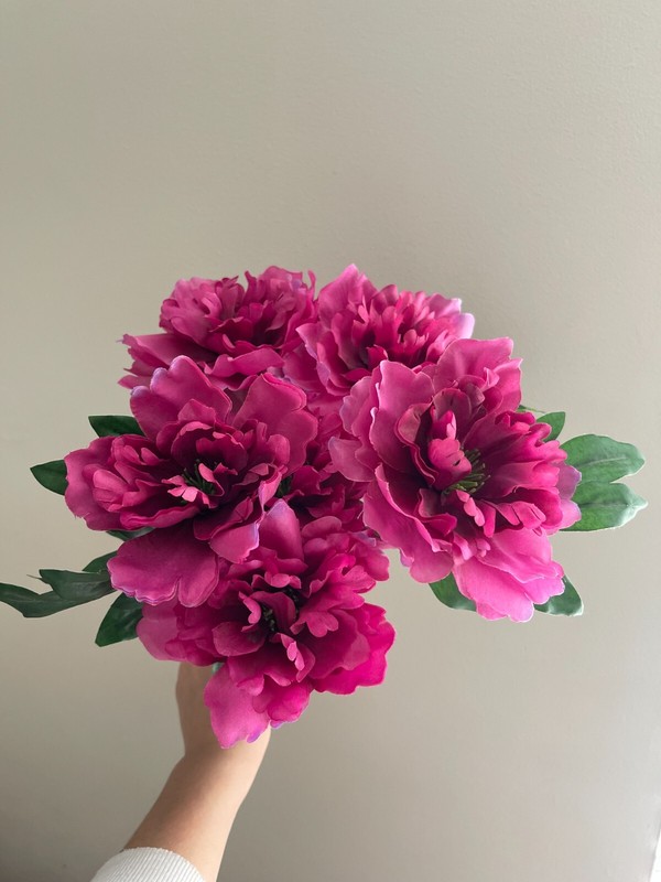 Purple Rose Peony, Faux Silk Floral Spray Bush, Artificial Bouquet, 20" Height gallery