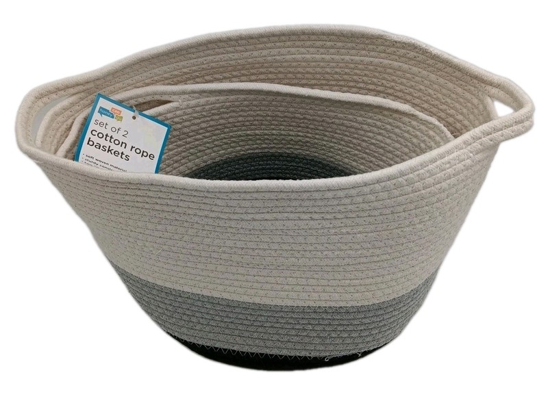 Cotton Woven Rope Baskets With Handles 6X12” Set Of Two
