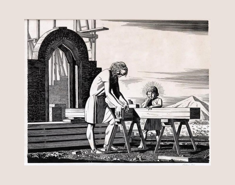 Jesus and Joseph by Rockwell Kent – 1920s Religious Illustration Print