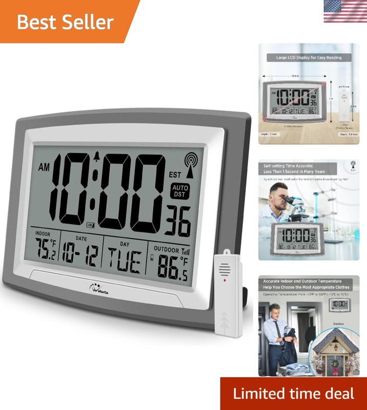 Radio-Controlled Atomic Clock with Dual Temperature Reading – Battery Operated