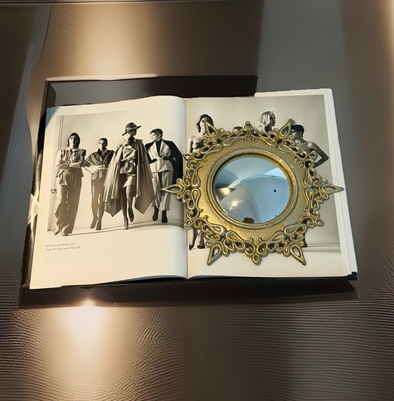 Convex Framed Mirror 11" Round Gold Ornate Cast Metal Antique VTG Style gallery