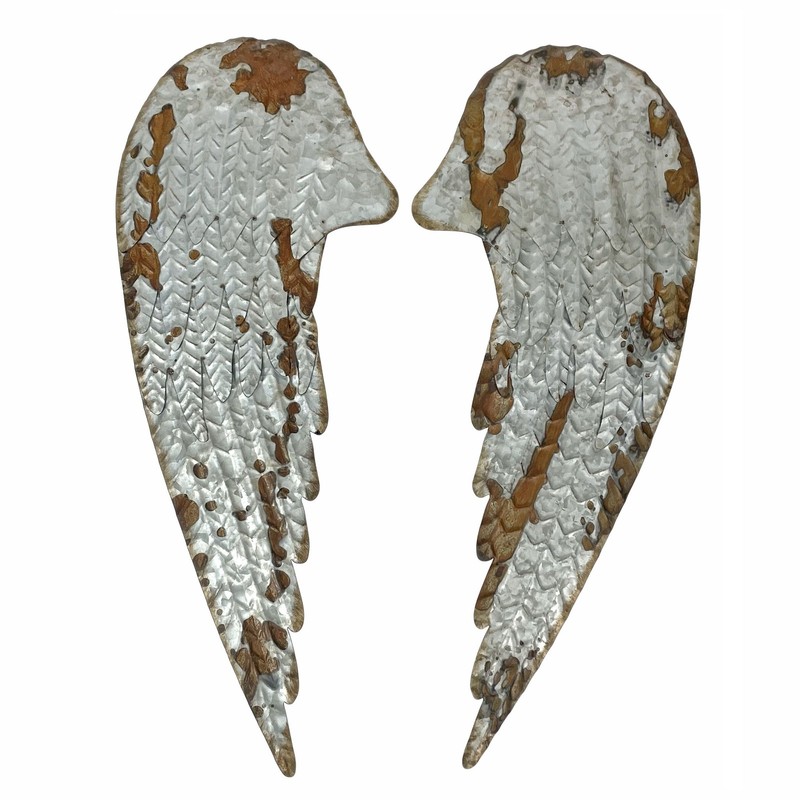 Zeckos Galvanized Metal Rustic Angel Wings Wall Decor Set