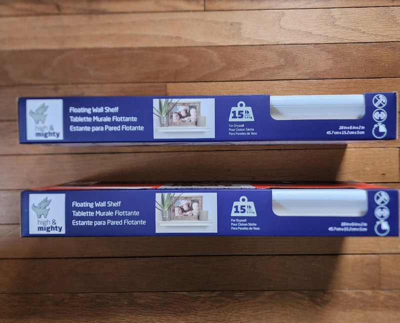 2 NIB High & Mighty White Floating Shelf Beveled Edge 18" holds 15lbs Free Ship gallery