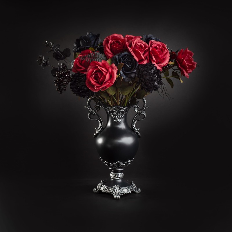 Gothic Victorian Resin Vase with Lace Doily – Waterproof 14" Black/Silver gallery