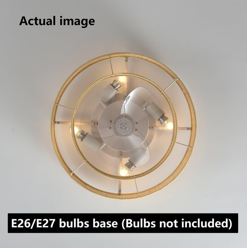 20 inches Flush Mount Bamboo Wicker Boho Ceiling Fan wi/ Light,Bladeless Fandeli gallery