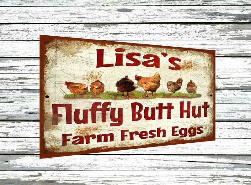 Personalized Custom Fluffy Butt Hut Chicken Coop Metal Sign 9″x12″ Wall Plaque