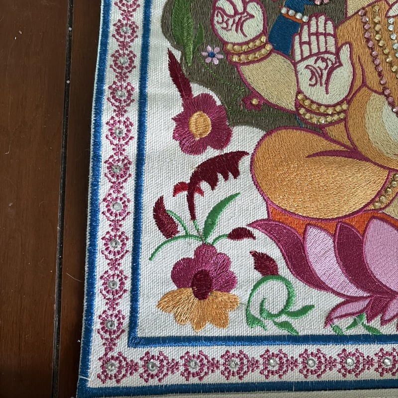 Ganesha Canvas Silk Thread Wall Hanging With Rhinestones gallery