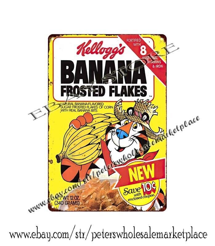 1980s Banana Frosted Flakes cereal breakfast metal tin sign home and decor