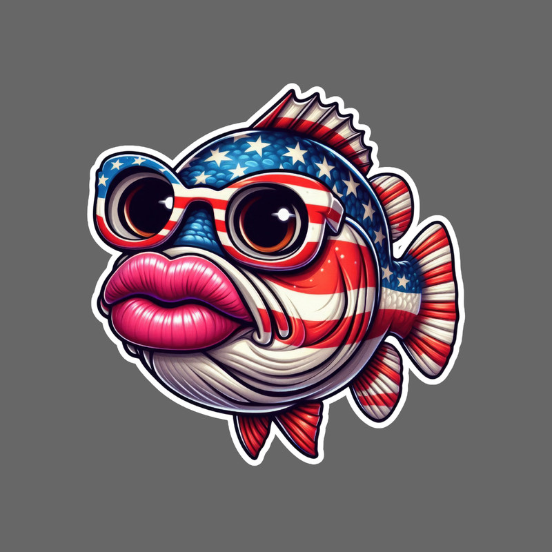 Fishing Sticker Vinyl Decal Patriotic Bass Cute Funny Flag Style Fish Art USA