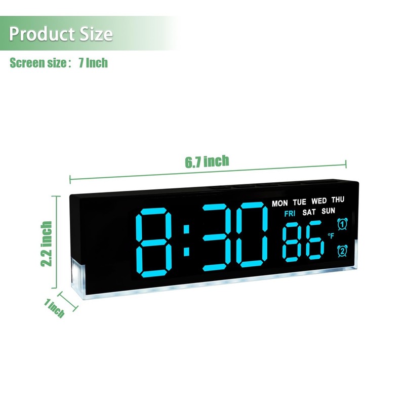 7-Inch LED Digital Alarm Clock with Bottom Glow Lightï½œDisplays Time, Date, ... gallery