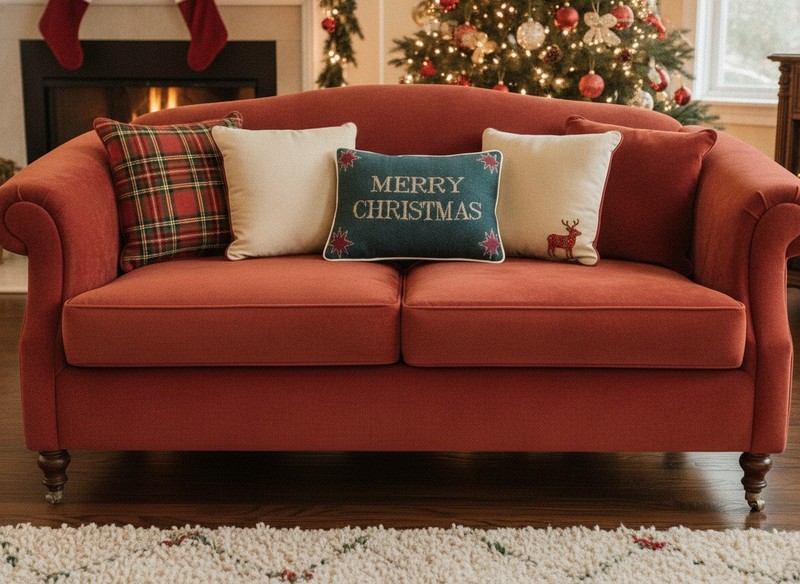 Seasons Greetings 12.5″ x 8.5″ Tapestry Word Pillow Green and Red