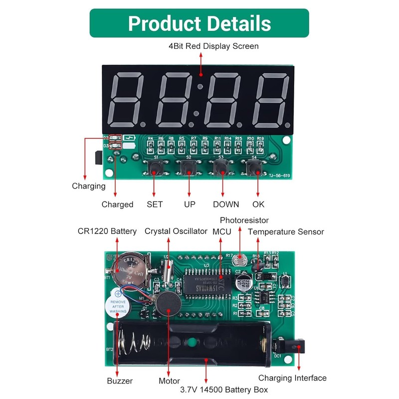Compact Rechargeable LED Digital Clock Kit - Ideal for DIY Electronics Projects gallery