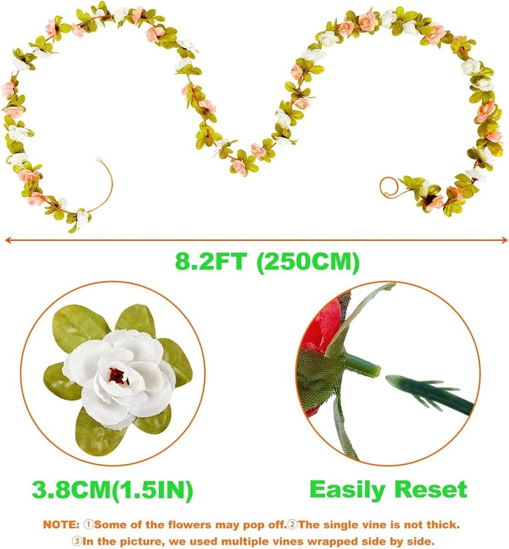 Artificial Rose Garland 66ft 8 Vines Silk Plastic Wedding Party Decor gallery