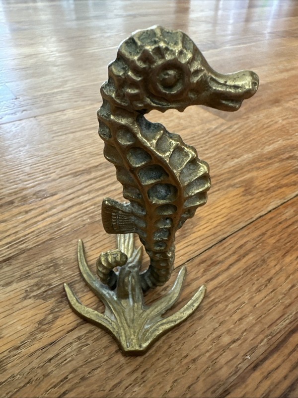 Vintage 5″ Brass Seahorse Figurine Nautical Ocean Decor Desk Accent