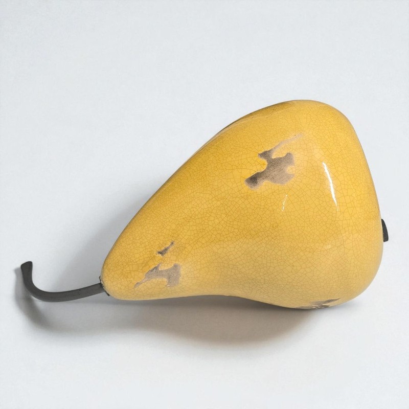 Ceramic & Metal Decorative 9-inch PEAR, Yellow Glaze w/Crackle Effect, Flat Base gallery