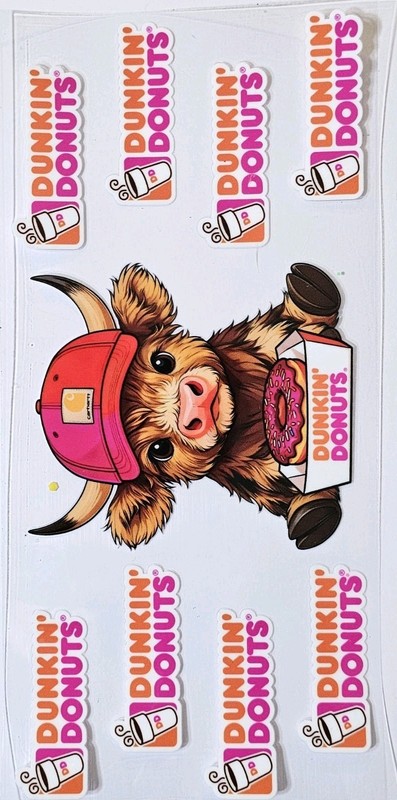 Dunkin Cow UV DTF Transfer Sticker Wrap Tumbler UVDTF BUY 10+ GET COMBINED SHIP