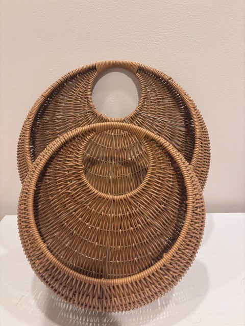 Set of Two Nesting Rattan Circular Baskets BOHO Wall Hanging gallery