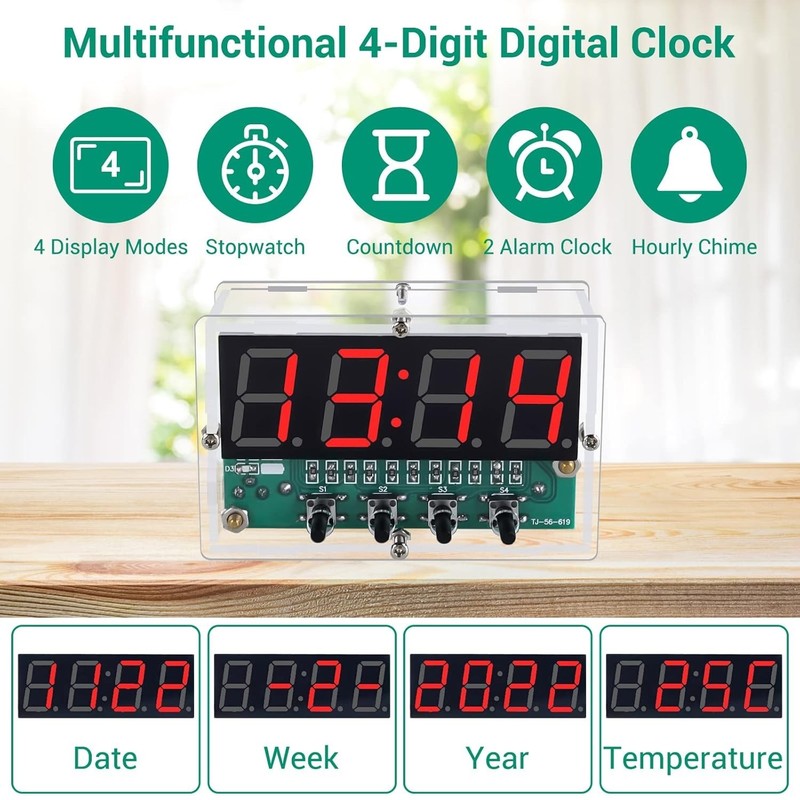 Compact Rechargeable LED Digital Clock Kit - Ideal for DIY Electronics Projects gallery