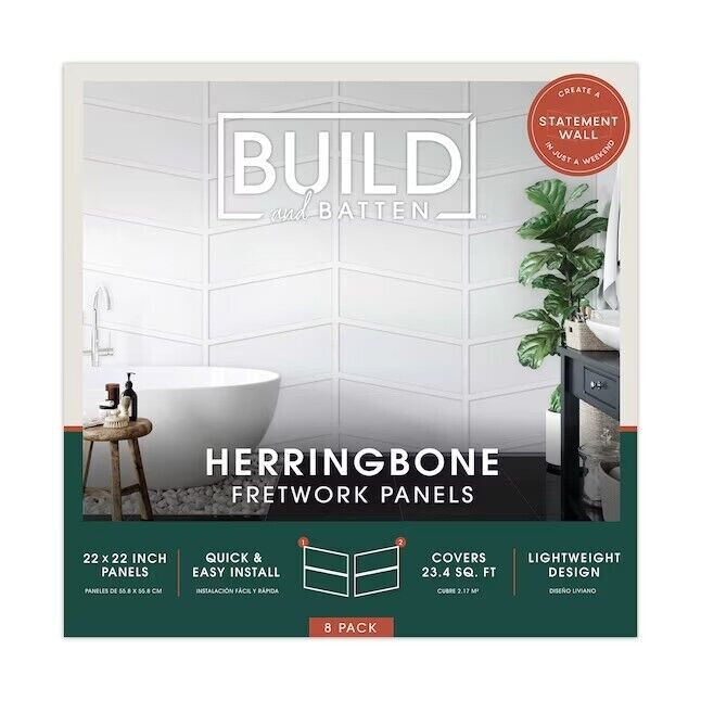 8 Pack HERRINGBONE FRETWORK 22″ x 22″ Polystyrene Wall Panels Moulding Paintable