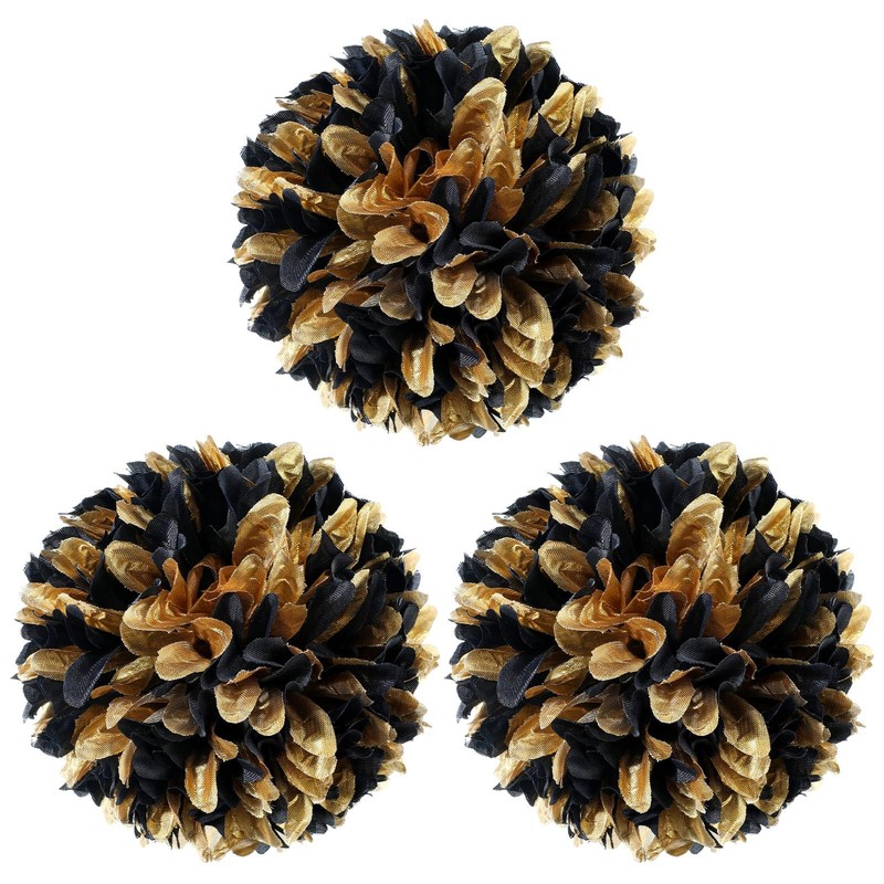 3 PCS 6.5″ Black and Gold Homecoming Mum Flowers Artificial Silk Supplies