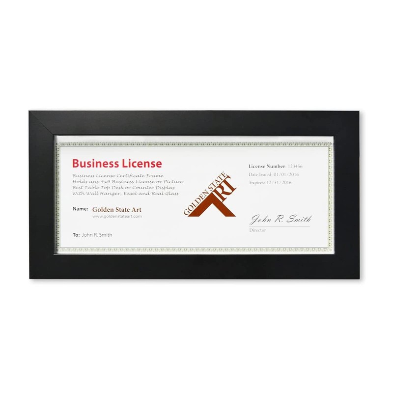 , Wood Frame for 4×9 Business License Certificate with Real Glass & Table-top…